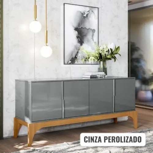 Buffet Balcão Para Sala de Jantar 168cm 4 Portas Amalfi Lukaliam Cinza/Tauari - Em Oferta 
