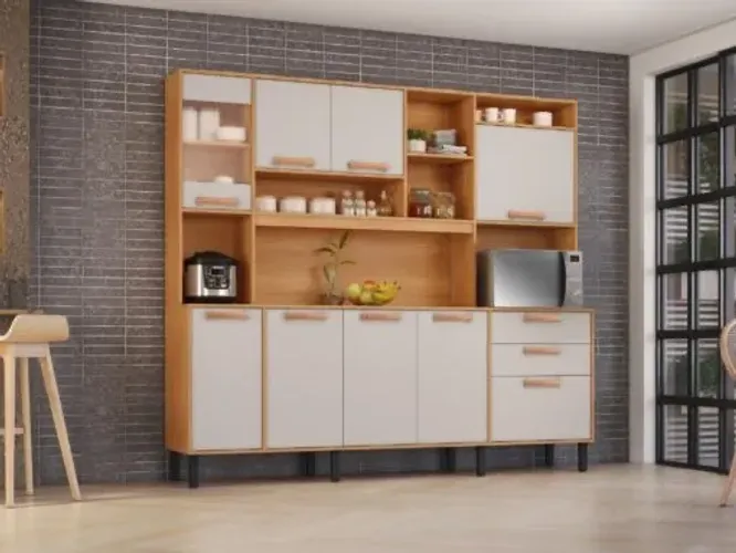 Armário Kit de Cozinha Nápoles 2,20m - Cinamomo/Off White tt43