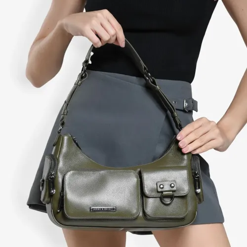 Bolsa de Ombro Cargo Verde Musgo Couro Jorge Bischoff 