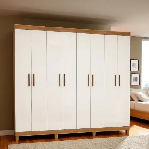 Guarda Roupa Rubi cinamomo branco com 8 portas batentes