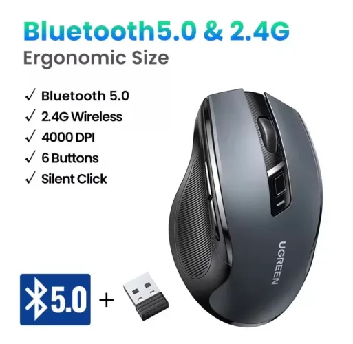 Mouse Ugreen Sem Fio Ergonômico 4000 Dpi Design Silencioso Cor Preto