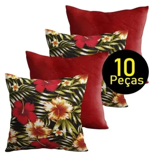 kit 10 capa almofada 45x45 suede floral vermelho natal decorativa atacado marsala sofá bor