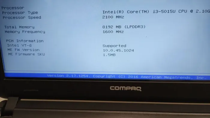 Notebook compaq Intel Core i3 5015U - 8GB RAM - 2.10 GHz