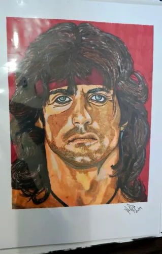 Desenho Artístico Rambo (Stallone) - Feito à Mão - Original