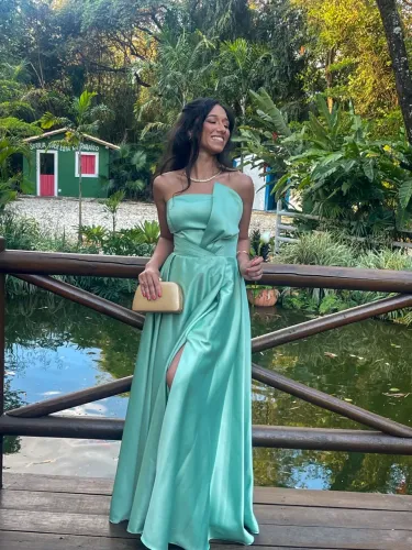 Vestido de Festa Longo Maria Flor - Verde Menta (Usado 1x / Impecável)
