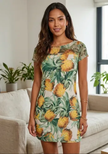 ? VESTIDO BORA BORA ESTAMPA ABACAXI TAM M ? ATENÇÃO: VESTE PEQUENO