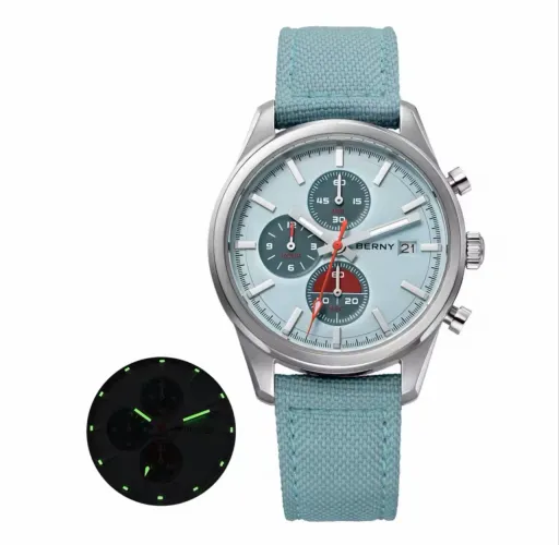 Relógio Berny Cronógrafo Azul 37mm Novo