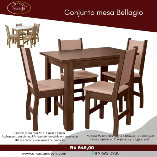 Conjunto Mesa Bellagio - Á pronta entrega