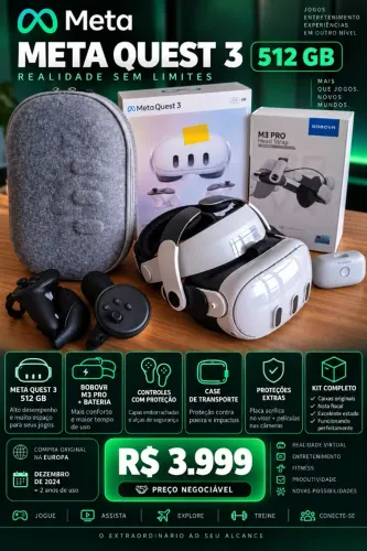 META QUEST 3 512GB com Head Strap BOBOVR M3 PRO + ACESSÓRIOS