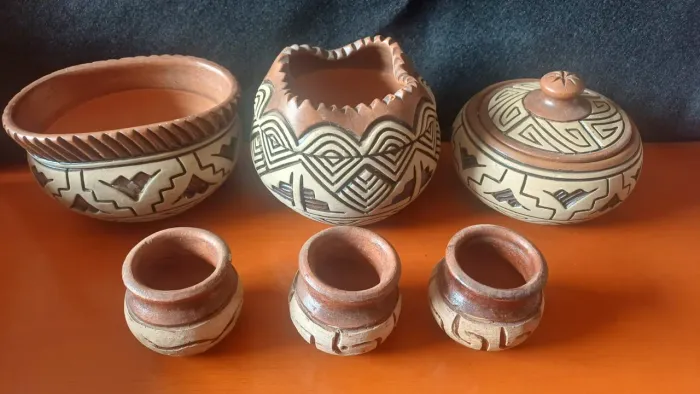 Conjunto Decoração Cerâmica Marajoara - Barro Rústico (6 Peças)