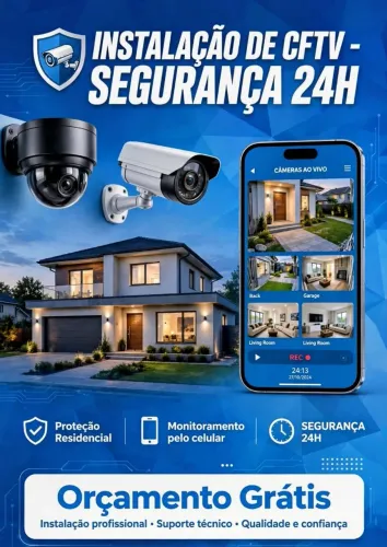 INSTALAÇÃO CFTV COMPLETA - 4 Câmeras Full HD + Monitoramento Celular - Belém