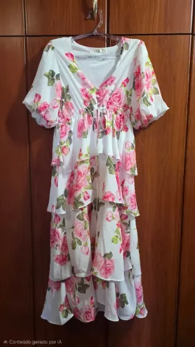 Vestido Longo Floral Chiclê - Tamanho P (Impecável)