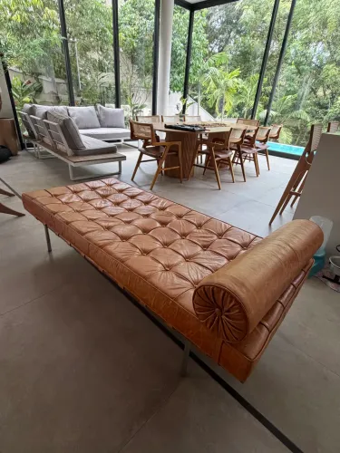 Sofa Divan Recamier 1.80cm couro marrom