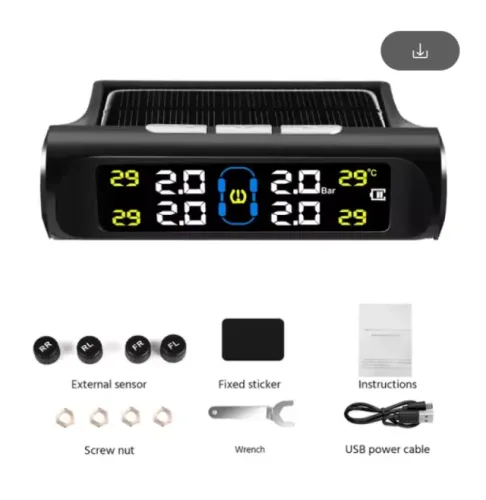 Sensor Monitor Medidor Pressão Pneu Solar Tpms Calibragem