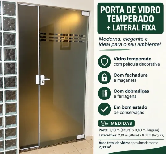 PORTA DE VIDRO TEMPERADO COM PELÍCULA DECORATIVA (bom estado)