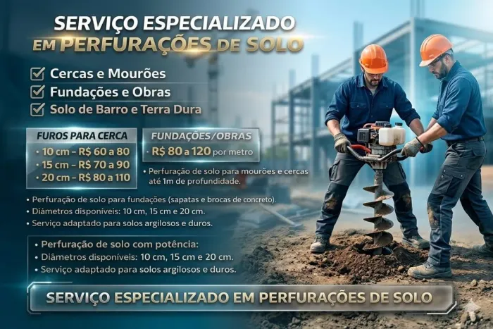 Perfuração de brocas e furos para cercas e baldrames 