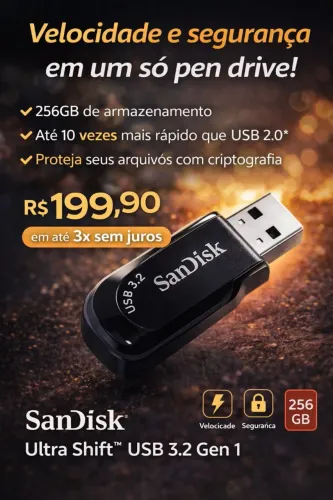 Pendrive Sandisk Ultra 256gb 3x sem juros 