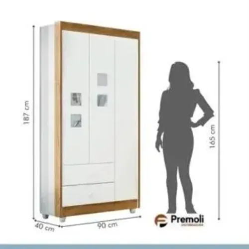 Guarda Roupa Infantil Life Flex 3 Portas 2 Gavetas Cor Branco/Amadeirado + COMODA