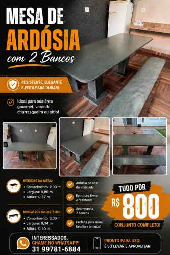 Mesa de ardósia + bancos