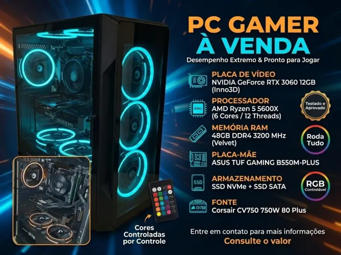 PC GAMER, RYZEN 5, 48GB RAM, RTC 3060 12GB