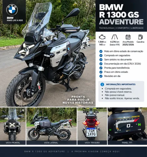 BMW R 1300 GS Adventure Triple Black 2025/2025 - 4.276 km - Ótimo estado