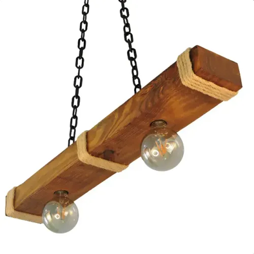 Luminária Lustre Pendente Teto Madeira Rústica 2 Lâmpadas E27 Redskull Bivolt