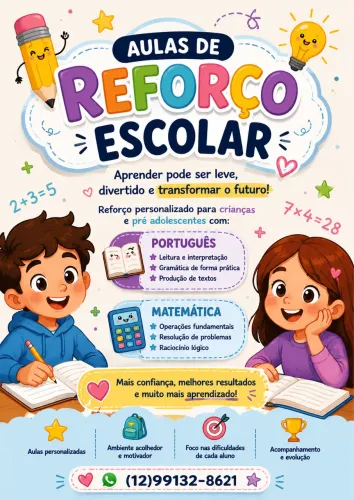 Aulas de reforço para crianças e pré adolescentes