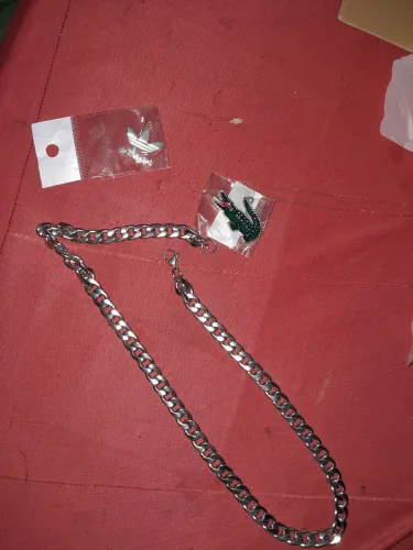 Correntinha, Com pingente da Lacoste e Adidas, mais anel, tudo por 50 reais