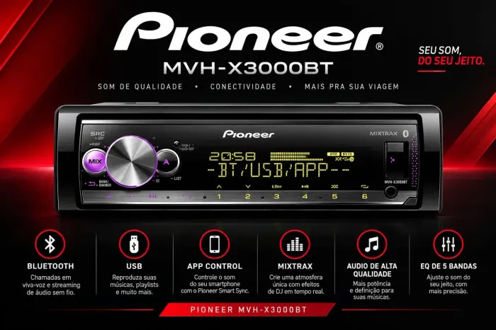 Receiver Rádio Pioneer mvh x3000 BT