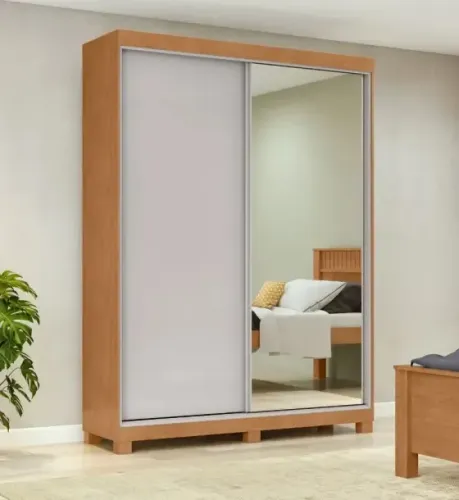 Guarda-Roupa Quadrix Lopas 100% MDF - 02 Portas de Correr, 02 Gavetas e Espelho - Entrega