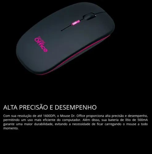 Mouse Dr. Office Sem Fio Com LED, Rainbow, 1600 DPI, 4 Botões, Black [NO ATACADO]