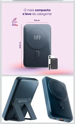 Power Bank Geonav, Carregador Portátil Universal por Indução 10.000mAh, Carreg rápido