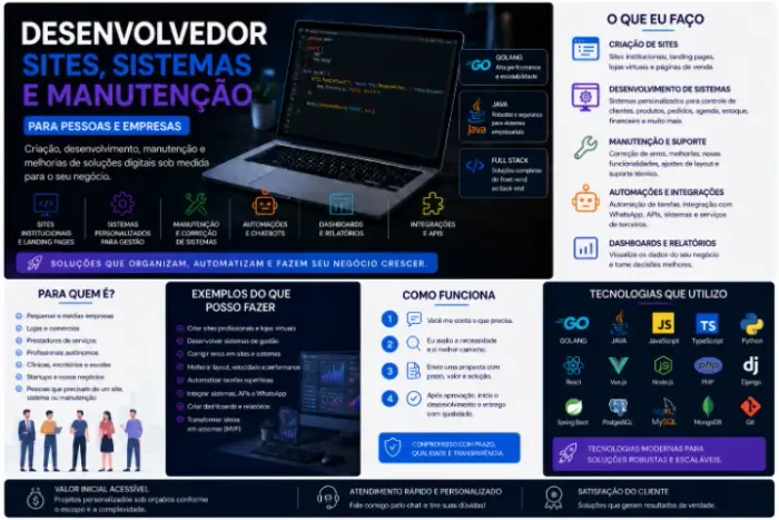 Programador para sites, sistemas e manutenção, para pessoas e empresas
