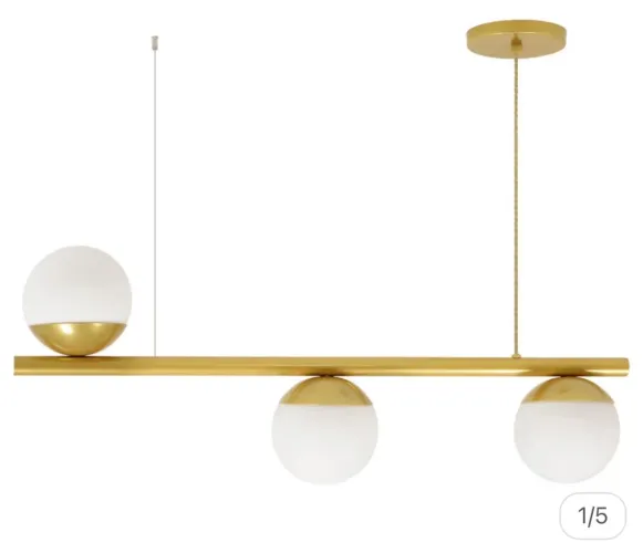Pendente Linear Dourado 3 Globos de Vidro 80cm | Novo