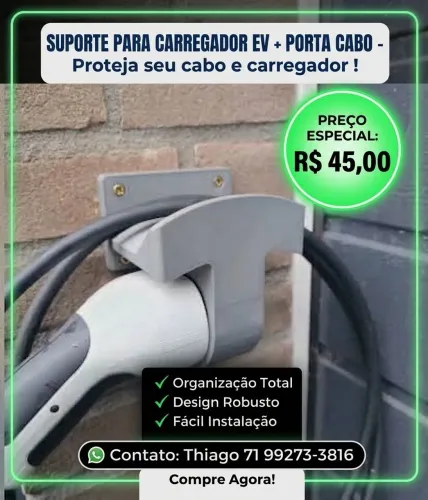 Suporte cabo + carregador Veículo Elétrico- EV