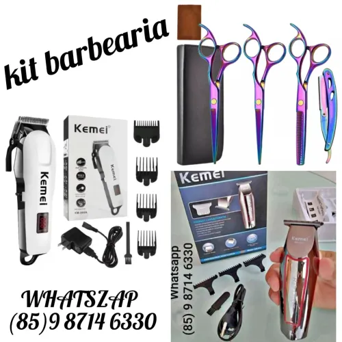 kit barbeiro ?. máquina kemei cortar cabelo e jogo de tesouras. entrega grátis