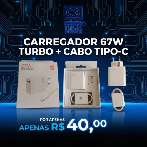 Carregador 67W Turbo Xiaomi + Cabo Tipo-C