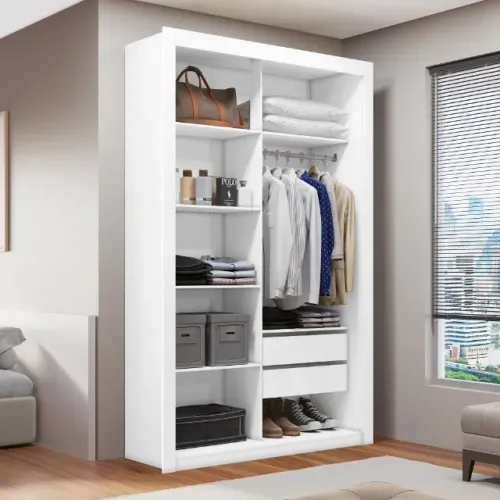 Closet Solteiro 2 Gavetas Amoudi Móveis BRANCO / PRETO / FREIJÓ - CAB SALVADOS