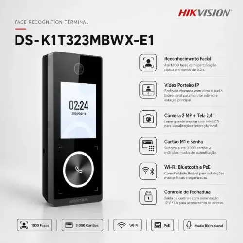 Terminal Facial Vídeo Porteiro IP Hikvision DS-K1T323MBWX-E1