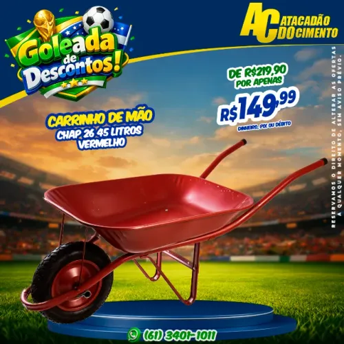 Carrinho de mão 45 Litros chapa 26 Cor Vermelho