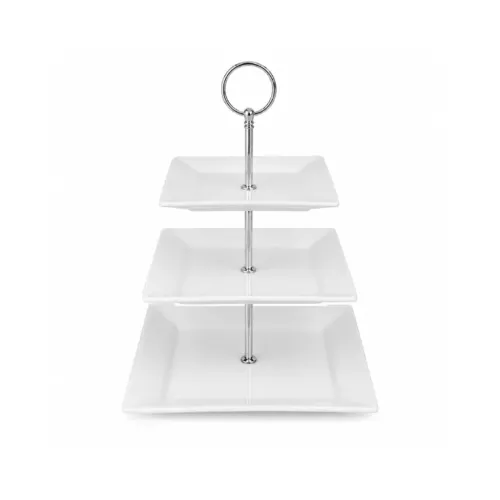Fruteira Doceira Salgados Porcelana Quadrada 3 Andares
