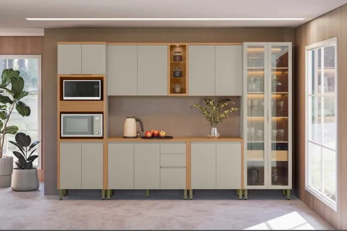 Cozinha Completa Modular 3,30m em MDF com LED