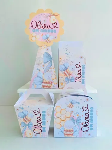 Kit Decoração Festa Infantil 50 Caixinhas Lembrancinhas Mimos - Abelinha