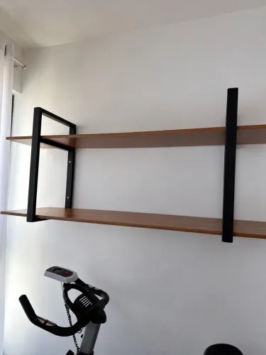 Prateleira Dupla MDF e Aço 1,40m - Estilo Industrial