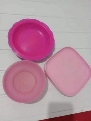 Pirex de plástico prato de plástico rosa cuia de plástico rosa pratinho da papada intantil