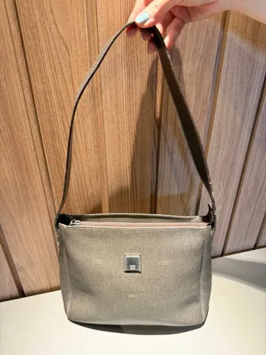 Bolsa Victor Hugo Vintage Original - Couro e Tecido Bege