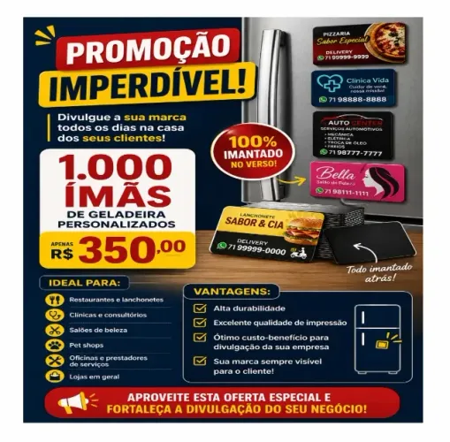 1000 imãs personalizados 4x5 cm !Todo imantado atrás