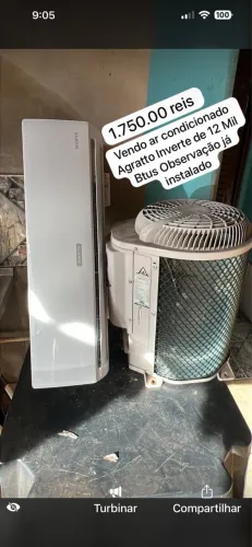 Vendo ar condicionado Agratto Inverte de 12 mil Btus, Observação já instalado 