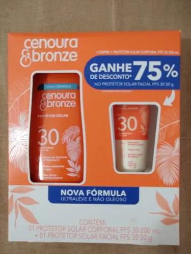 Kit protetor solar cenoura e bronze fps 30 - corporal e facial