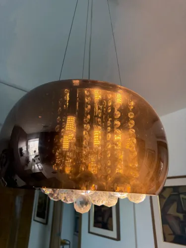 Lustre Pendente de Vidro Âmbar com Cristais - Elegante e Sofisticado